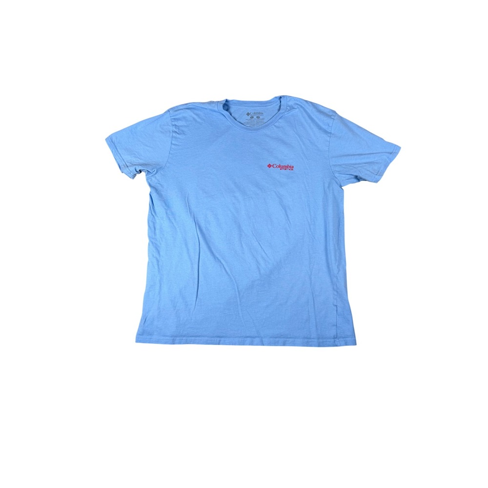 Columbia PFG Mens XL Light Blue Saltwater Fishing Graphic T-Shirt Cotton Tee